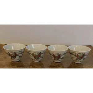 Vintage Set Of 4 Chinese Jingdezhen Porcelain Hand Painted Butterfly Tea Cups